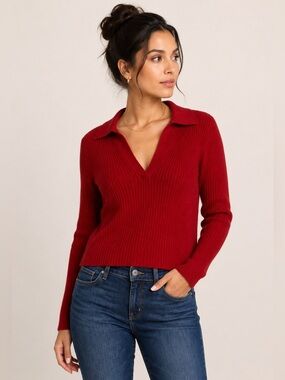NWT Old Navy Ribbed Crop Polo Sweater Red Size Small Petite
